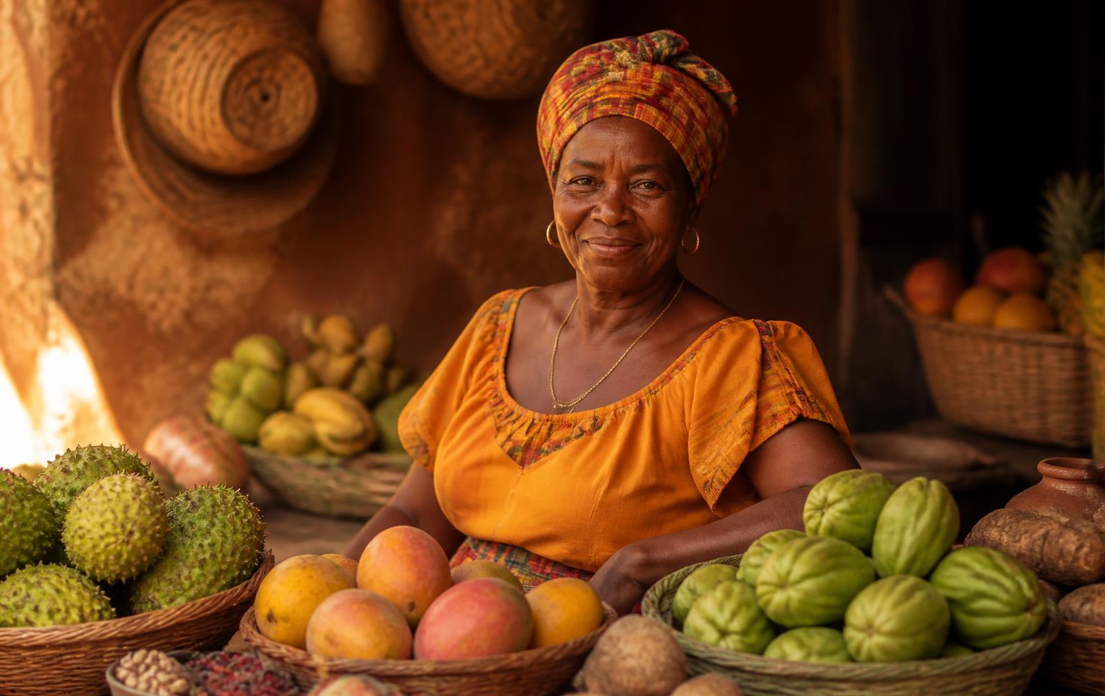 Étal de marché créole en Martinique